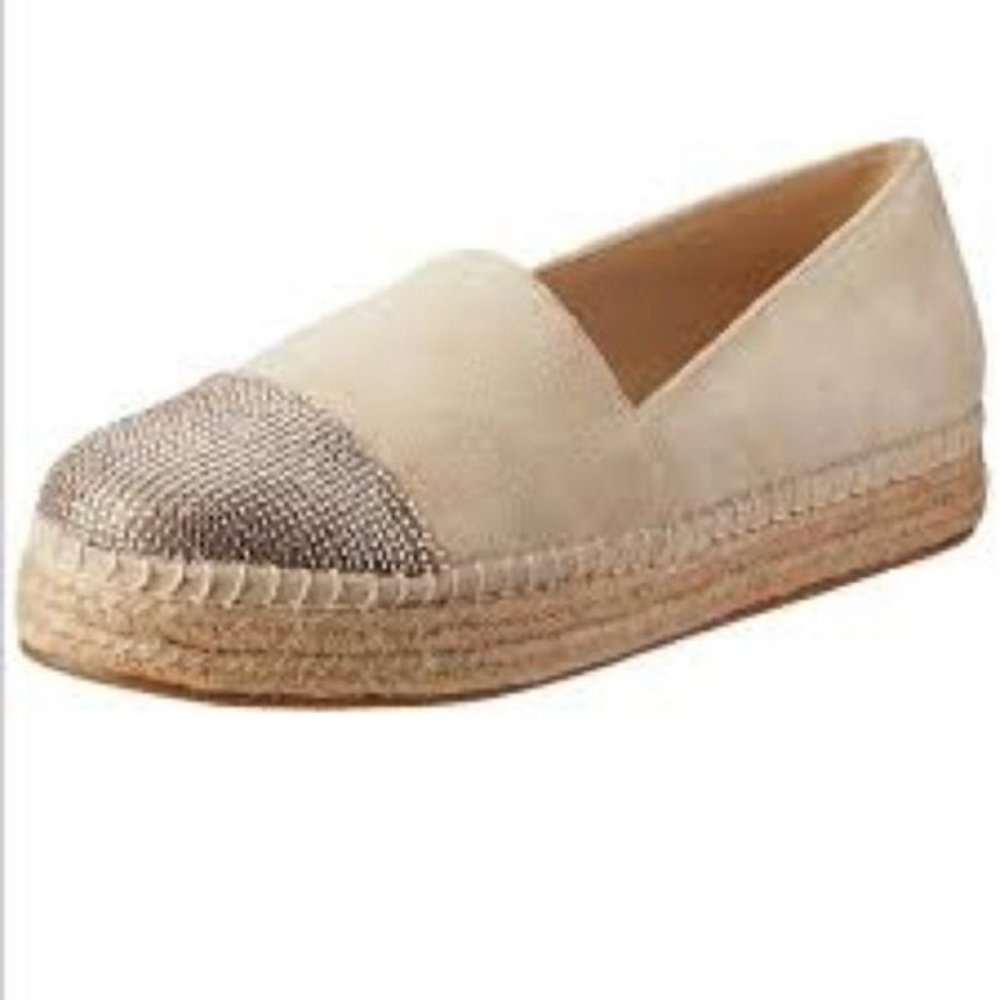 Steve Madden Pulsse Leather Suede and Metallic Espadrille Cream Sz.8 Pre-owned